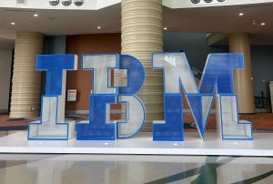 Textured IBM logo from the hall way outside techxchange in orlando florida 2025