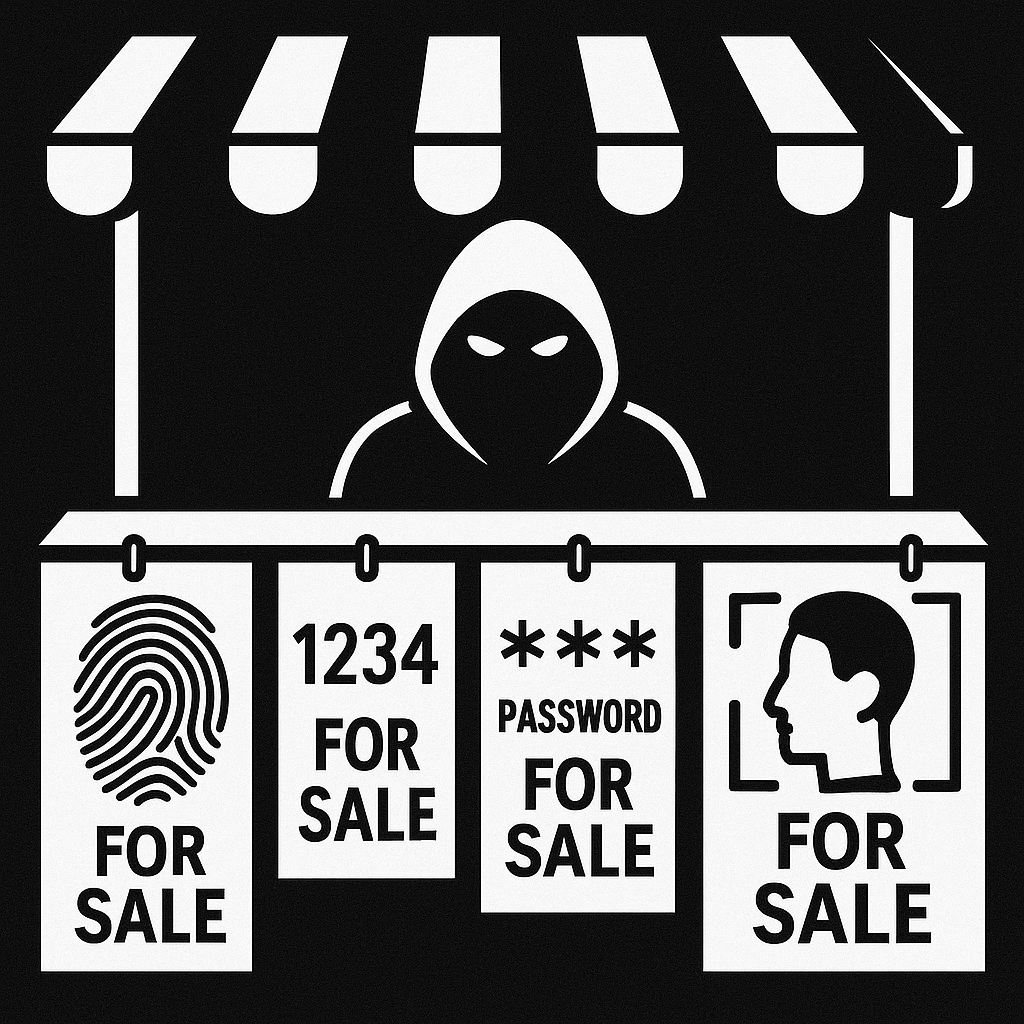 dark market with fingerprints, PINs, passwords, and facial data for sale
