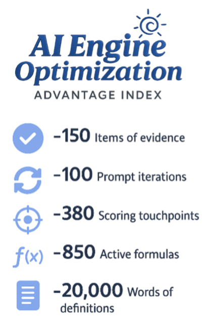 Graphic showing the mathematical rigor of the scoring model that the AI Engine Optimization (AEO) Advantage Index uses.