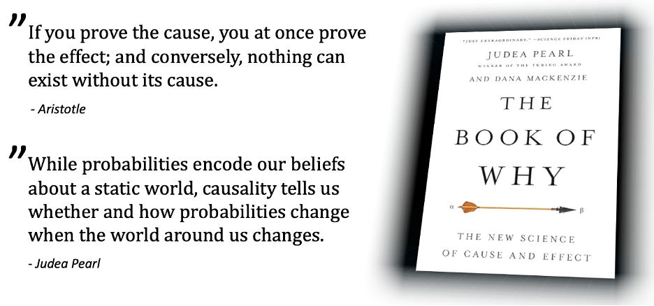 Graphic quoting Judea Pearl's Book of Why and why LLMs are static, causality makes them dynamic.