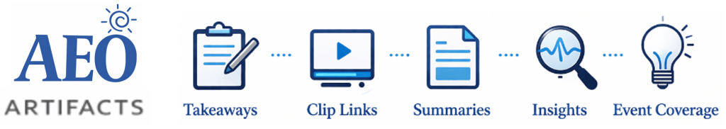 Graphic showing the types of AEO-ready artifacts that theCUBE AI creates.