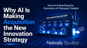 The graphical thumbnail for the research brief titled "Why AI is Making Acquisitions the New Innovation Strategy", published by Scott Hebner at theCUBE Research.